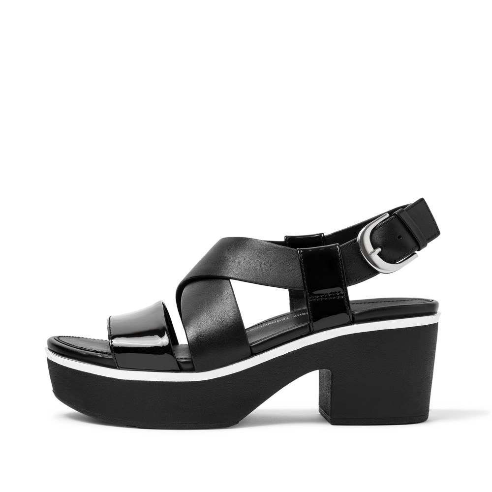 Fitflop Womens Platforms Black - Pilar Patent-mix Back-strap - 74OILSJGQ